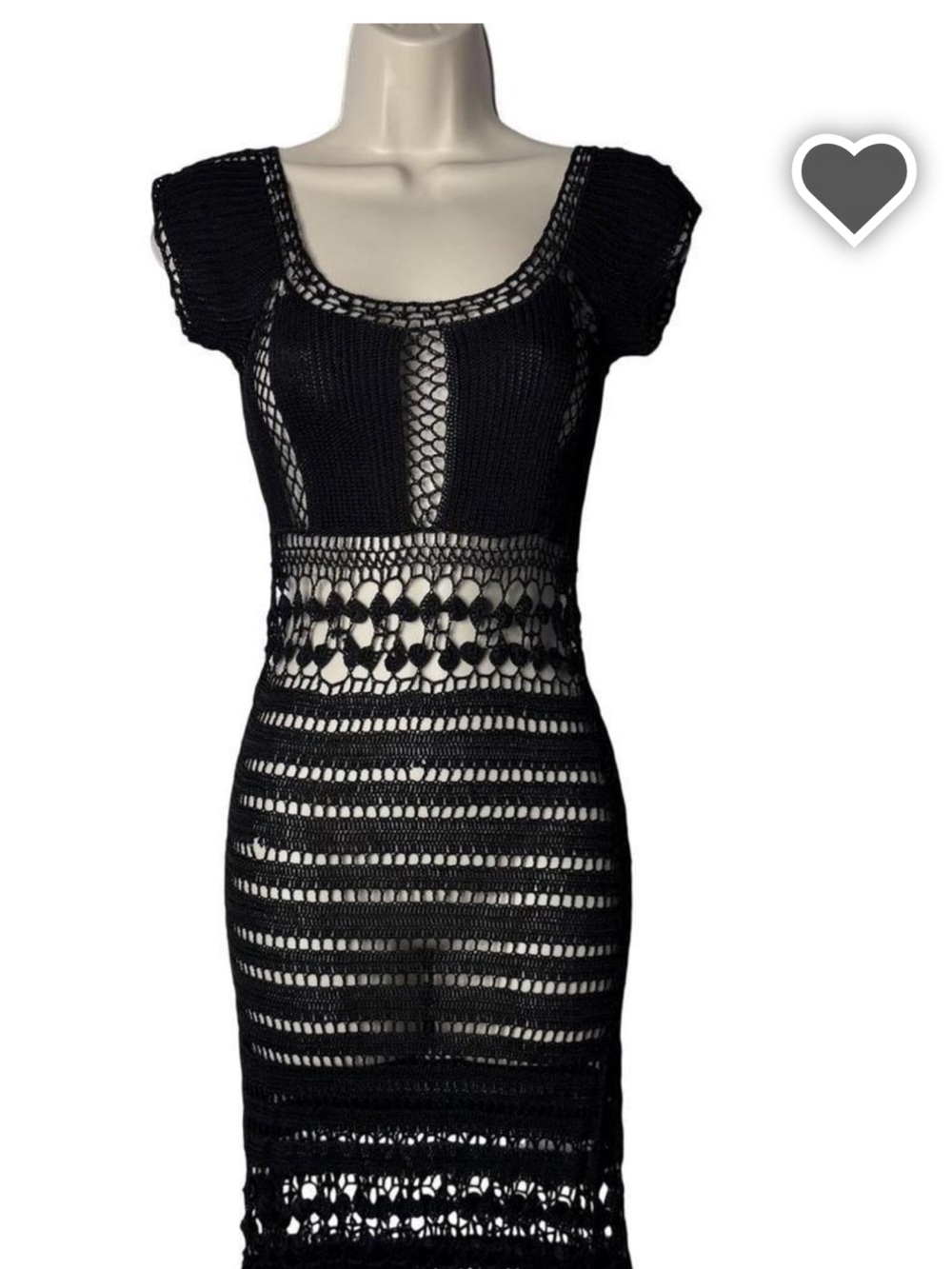 VINTAGE Cache Black Crochet Midi Dress with Scoop Neck